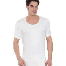 Jockey 2400 Off White Super Combed Cotton Rich Half Sleeves Shorts with Stay Warm Technology-image-66