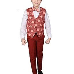 Pro-Ethic Style Developer Kids Maroon & White Floral Full Sleeves Shirt, Waistcoat, Pants with Bow-picture-29
