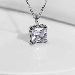 GIVA 92.5 Sterling Silver Zircon Square Pendant with Chain-image-1