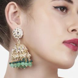 Zaveri Pearls Green Cluster Beads Traditional Kundan Jhumki Earrings-ZPFK13548-21