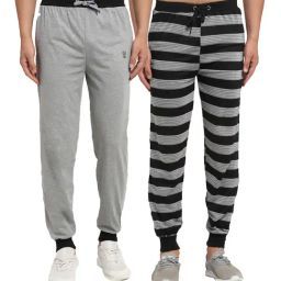 Vimal Jonney Black & Grey Regular Fit Striped Joggers - Pack of 2-image-56