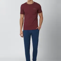 Peter England Maroon Cotton Regular Fit Self Pattern T-Shirt & Joggers-image-116