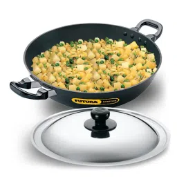 Hawkins Black & Silver Hard Anodised 30 cm Non-Stick Kadai With Lid (4 L) - Set of 1-9