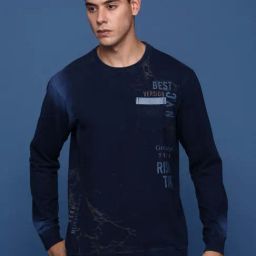 Showoff Navy Blue Cotton Slim Fit Print Sweatshirts-picture-25