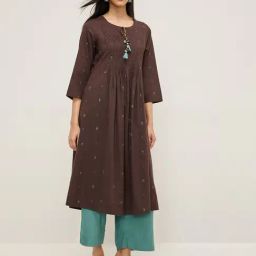 Utsa by Westside Brown Pintuck-Detailed A-Line Cotton Kurta-image-49