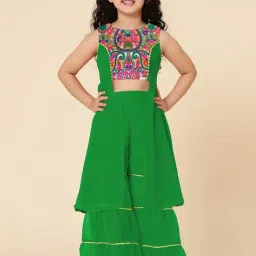 A.T.U.N. Kids Green & Fuchsia Pink Embroidered Kurta Set-image-83