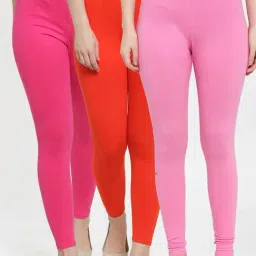 Gracit Orange & Pink Mid Rise Leggings - Pack Of 3-image-93