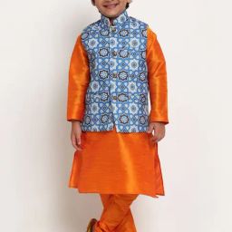 Benstoke Kids Mustard Yellow & Indigo Blue Printed Full Sleeves Kurta Set-image-18