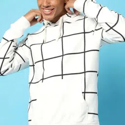Campus Sutra White Cotton Regular Fit Checks Hooded Sweatshirt-picture-22