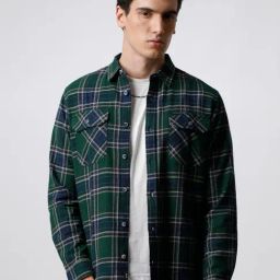 The Bear House Green Cotton Slim Fit Check Shirt-image-1