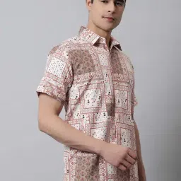 Jainish Peach Cotton Regular Fit Printed Shirts-picture-9
