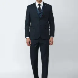 Van Heusen Navy Blue Slim Fit Checks Four Piece Suit-image-55