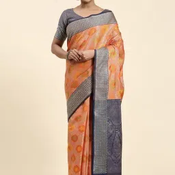 JUST FASHION Orange Silk Woven Saree With Unstitched Blouse-picture-9