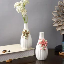 Tayhaa White Ceramic Floral Flower Vases - Set of 2-image-78