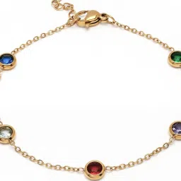 Karatcart Gold-Plated Multicolor Cubic Zirconia Studded Charm Bracelet For Women image 5