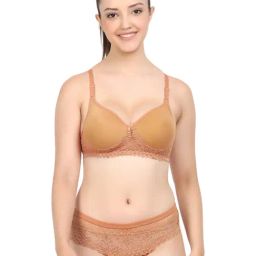 AROUSY Yellow Self Pattern Bra Panty Set-2