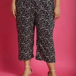 theRebelinme Black Floral Print High Rise Capris-image-84