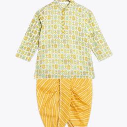 Campana Yellow Cotton Printed Kurta Set-image-2
