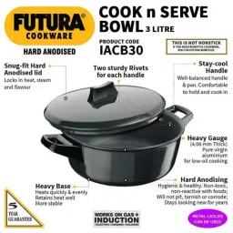 Hawkins Futura Black Nonstick Aluminium Cook & Serve Pot with Lid, 3 L image 2