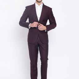 PLATINUM Studio Men Burgundy Solid Single-Breasted Slim-Fit Formal Suit-34