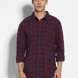 American Eagle Blood Red Slim Fit Checks Shirt-image-7