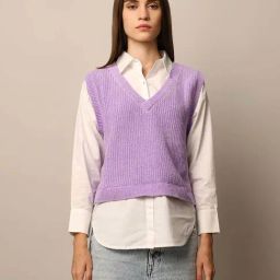 Only Lavender Cotton Solid Sweater-38