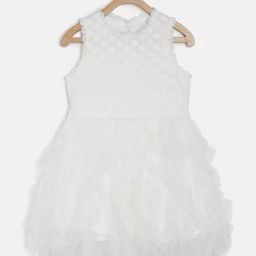 MINIKLUB Kids White Self Design Dress-image-97