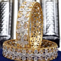 Karatcart Gold-Plated White Cubic Zirconia Studded Bangles Set for Women - Set of 2-image-15