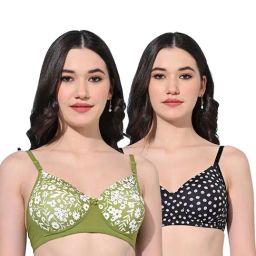 FIMS Green & Black Printed Bras - Pack Of 2-image-83