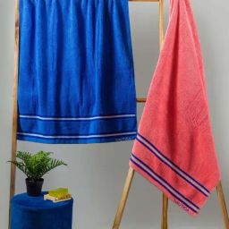 Nautica Vintage Crew Stripe Royal Blue & Coral Cotton 500 GSM Zero Twist Bath Towel - Set of 2-image-10