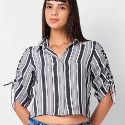 Izel Grey Regular Fit Stripes Casual Shirt-image-58