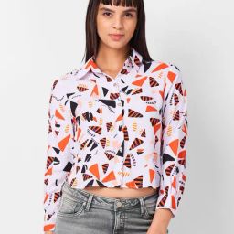 Izel Orange Regular Fit Geometric Casual Shirt-image-7