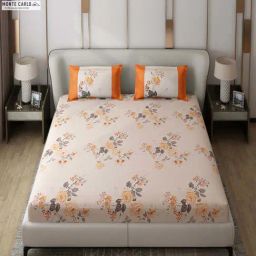 Monte Carlo Essence Light Orange Polyester 130 TC King Bedsheet with 2 Pillow Covers-84