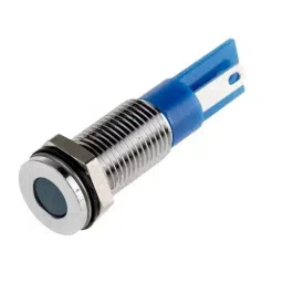 RS PRO Blue Panel Mount Indicator 24V DC, Mounting Hole Size 8 mm, Termination Type Faston, Solder Lug, IP Rating IP67, Model No 9138713-38