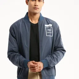 SHOWOFF Teal Slim Fit Printed Bomber Jacket-image-4
