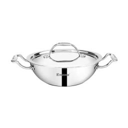 Bergner Silver Stainless Steel Kadai with Steel Lid (18 cm, 1.5 L)-40