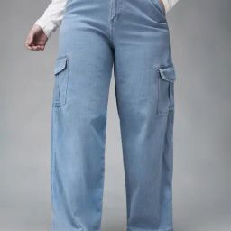 Miss Chase A+ Blue Flare Fit Cargo Jeans-image-79