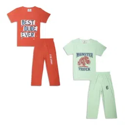 Vimal Jonney Kids Mint Green & Rust Printed T-Shirt Set-image-85