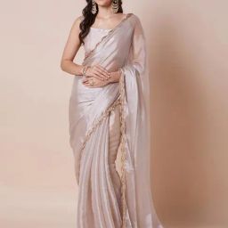Saree Mall Cream Organza Embellished Saree with Blouse Piece-image-16