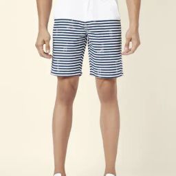 Urban Ranger By Pantaloons White Cotton Slim Fit Striped Shorts-image-80