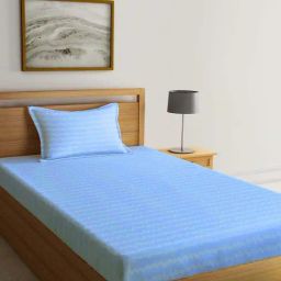 Klotthe Skyblue Cotton Blend 300 TC Single Bedsheet With 1 Pillow Cover-image-37
