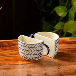 ExclusiveLane Hand-painted Ceramic Unique Half Cup For Coffee & Tea (Set of 2, 200 ML)-4