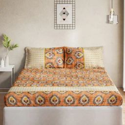 DDecor Printed Orange 136 TC Cotton Double Bedsheet with 2 Pillow covers-image-62