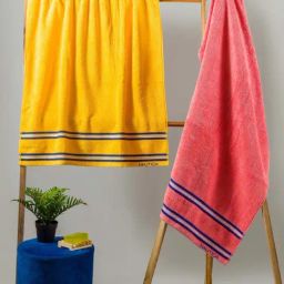 Nautica Vintage Crew Stripe Yellow & Coral Cotton 500GSM Super Soft Zero Twist Bath Towel - Set of 2-46