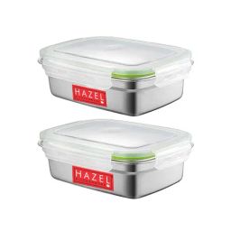 HAZEL Silver Stainless Steel Containers for Storage with Lid - Set of 2 (850ml)-image-53