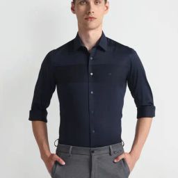 Arrow Newyork Blue Cotton Slim Fit Striped Shirt-image-37