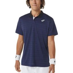Asics Midnight Grey Relaxed Fit Striped Sports Polo-image-80