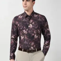 Peter England Purple Cotton Slim Fit Printed Shirt-image-40