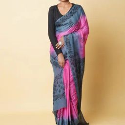 Unnati Silks Pink & Grey Cotton Printed Saree With Unstitched Blouse-image-52