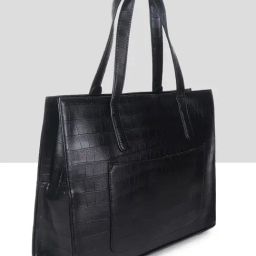Yelloe Black Textured Large Shoulder Handbag-17